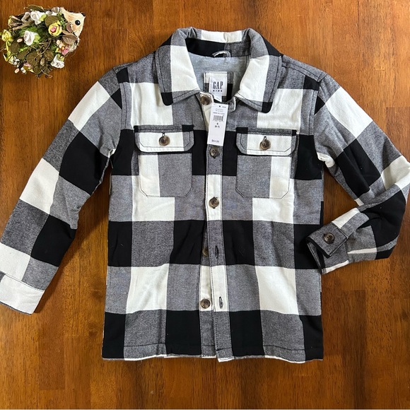 GAP Other - GAP Buffalo Plaid Shacket — Boy Size S 6-7 | Black & White | NWT